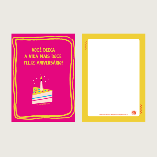 1x Postkarte PT "Feliz aniversário" Pink - A6