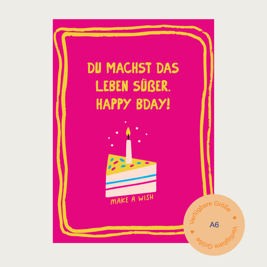 4er-Set Postkarte DE "BDay Pink" A6