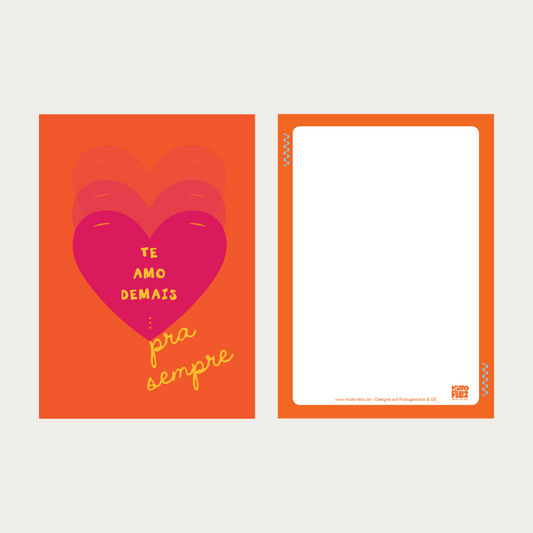 1x Postkarte PT "Te amo demais" A5, orange
