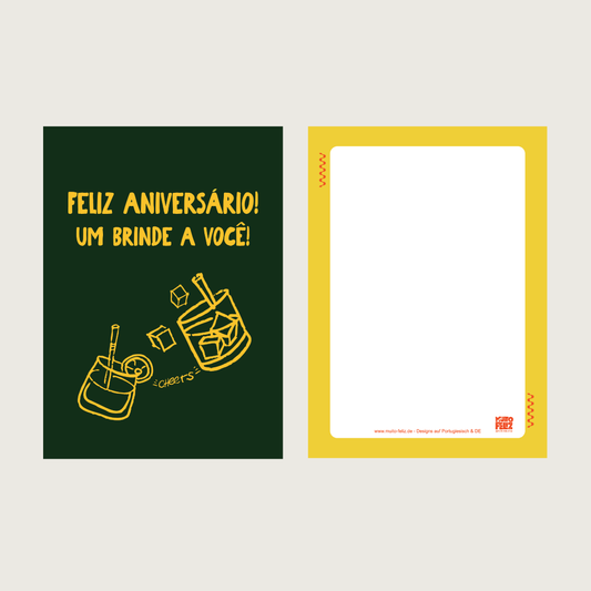 1x Postkarte PT "Feliz aniversário" Green - A6