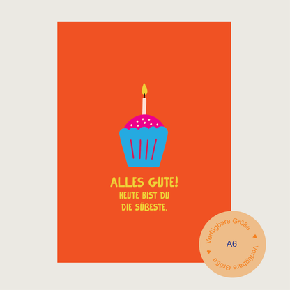 1x Postkarte DE "BDay Orange" A6