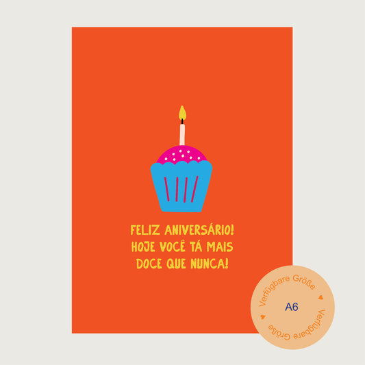 4er-Set Postkarte PT "Feliz aniversário" Orange - A6