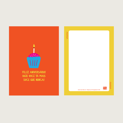 1x Postkarte PT "Feliz aniversário" Orange - A6