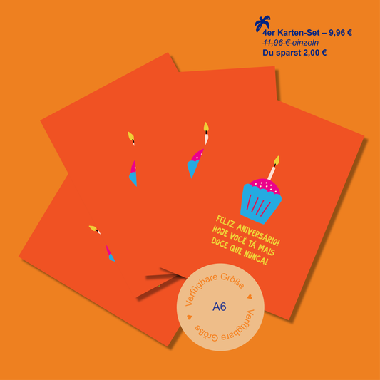 4er-Set Postkarte PT "Feliz aniversário" Orange - A6