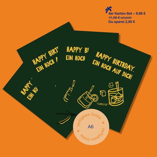 4er-Set Postkarte DE "BDay Green" A6