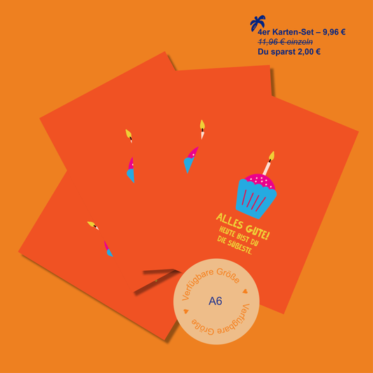 4er-Set Postkarte DE "BDay Orange" A6