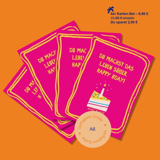 4er-Set Postkarte DE "BDay Pink" A6