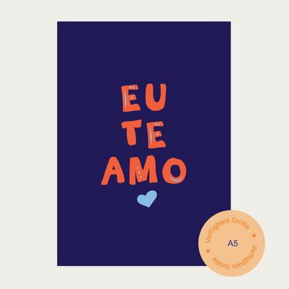 1x Postkarte PT "Eu te amo" A5, blau