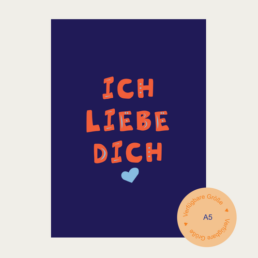 1x Postkarte DE "Ich liebe dich" A5, blau