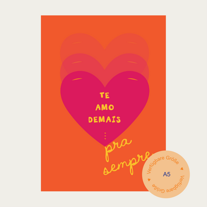 1x Postkarte PT "Te amo demais" A5, orange