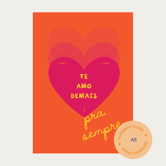 1x Postkarte PT "Te amo demais" A5, orange
