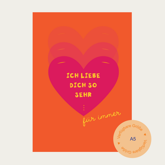 1x Postkarte DE "Ich liebe dich so sehr" A5, orange